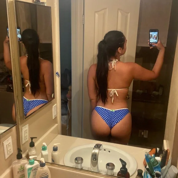 COPY - Beach Bunny Blue and Green Polka dot Sexy Bikini Set TOp L Bottoms M - Picture 9 of 9